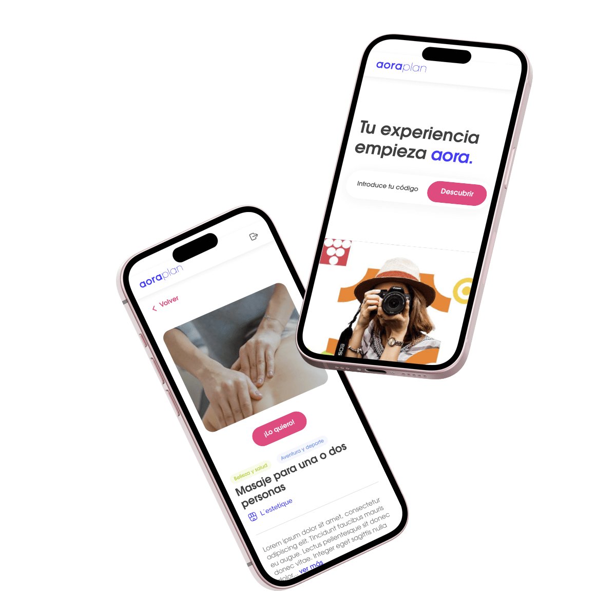 Plataforma de experiencias aoraplan en móvil