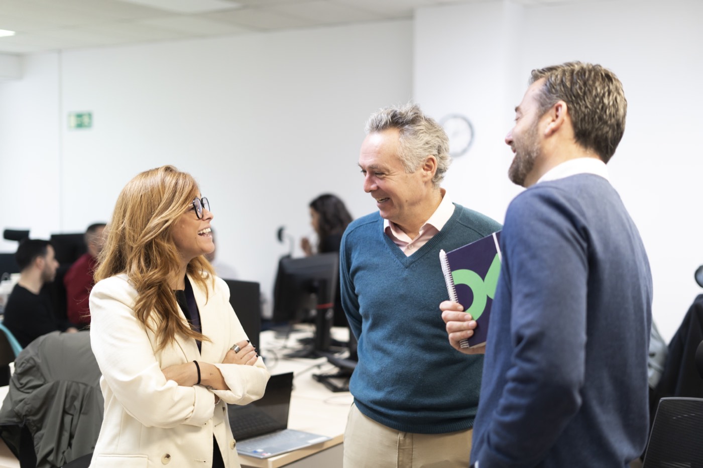 Equipo de Halley conversando en la oficina